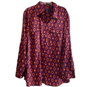 Jones New York Signature Woman Maroon & Gold Blouse 3X